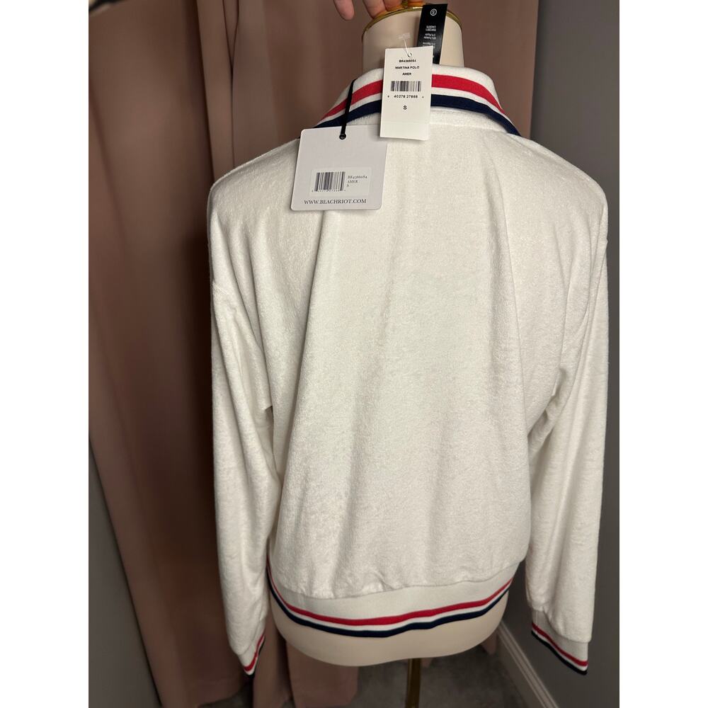 NWT Beach Riot Martina Cover Up Long Sleeve Polo Red White Blue Sz S - Picture 6 of 7